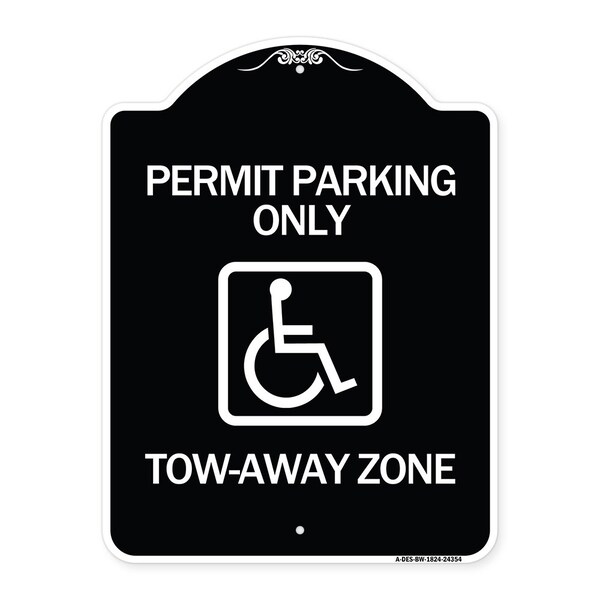 Accessible Permit Parking Tow-Away Zone W/ Heavy-Gauge Aluminum Sign, 24" x 18", BW-1824-24354